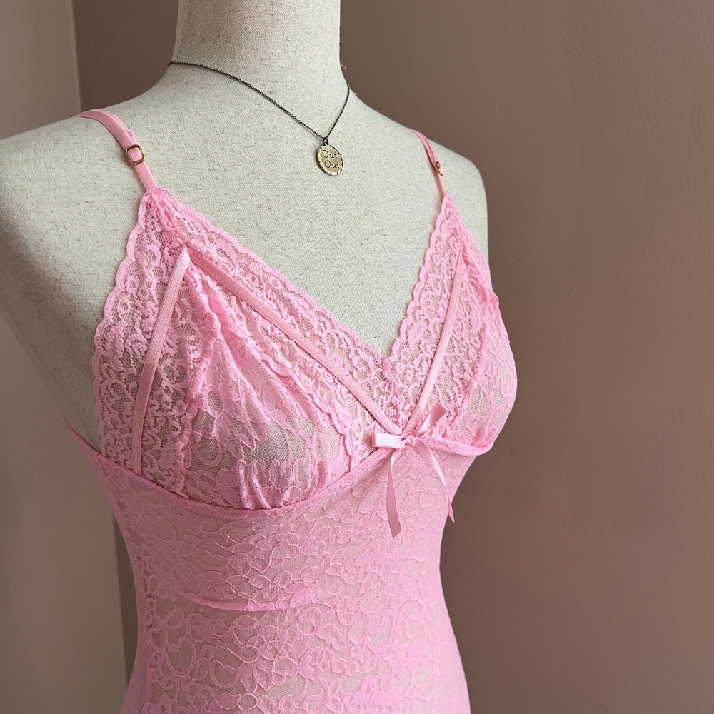 Victoria's Secret Pink Lace Babydoll y2k Coquette Lingerie Slip Dress Dollcore M - Picture 3 of 14